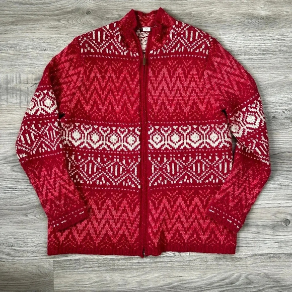 ColdWater Creek Red Zip Up Sweater Jacket Sz M - Picture 1 of 8